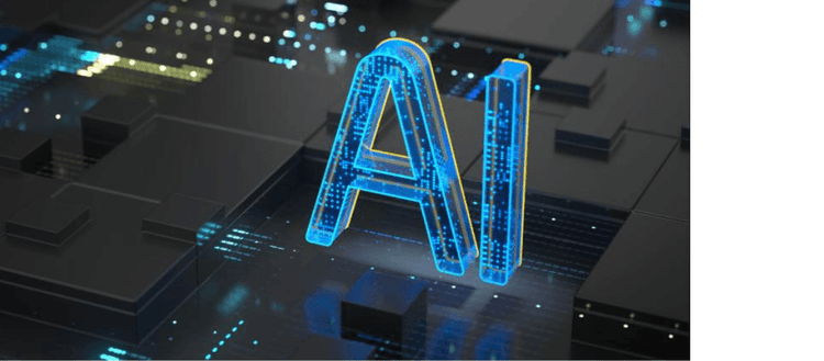 Modrý neónový text AI.